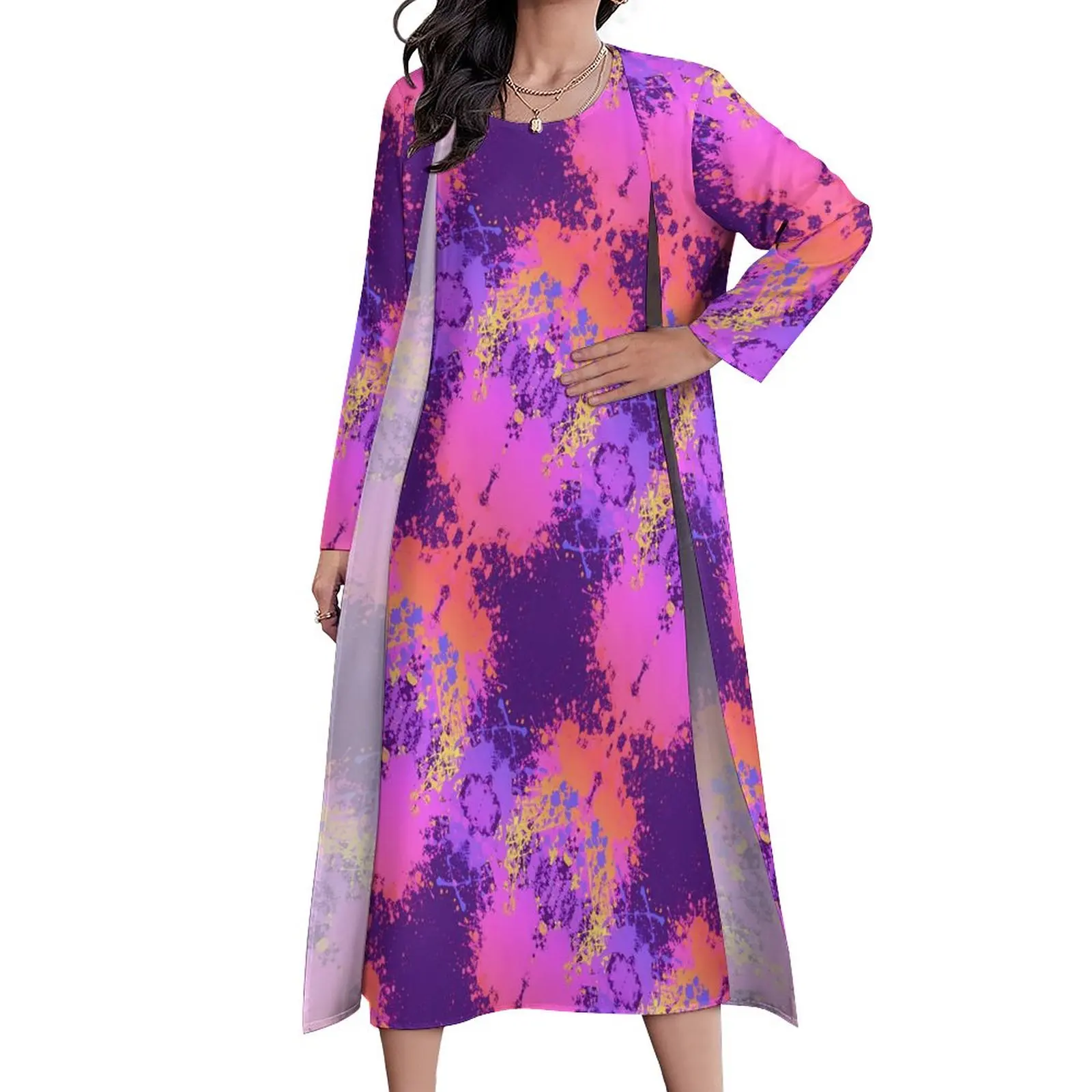 

Женское платье-макси с абстрактным принтом, фиолетовое длинное платье в богемном стиле, макси-платье в современном стиле, большие размеры 5XL, на осень