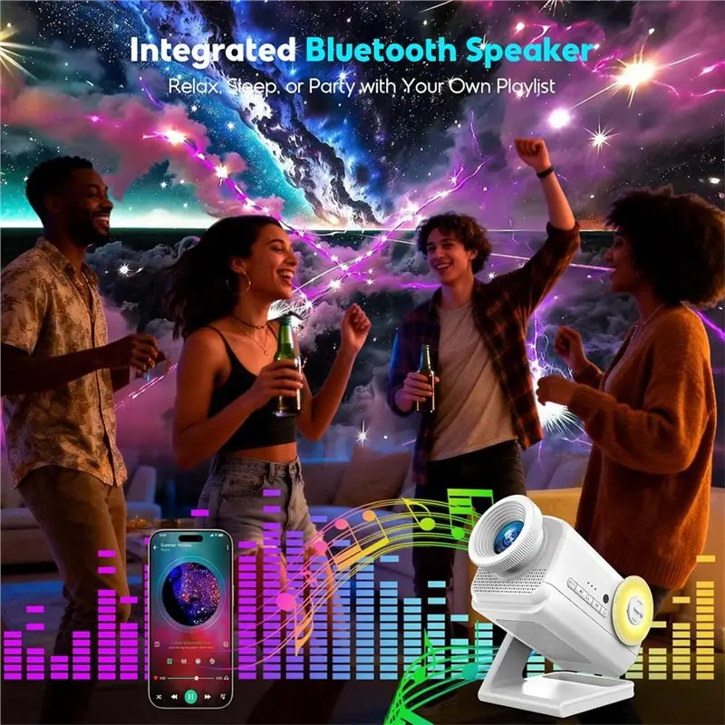 갤럭시 프로젝션 3D HD 스타 프로젝터, 블루투스 지원, 60가지 몰입형 테마, 타이머 기능 및 EU 플러그 스피커