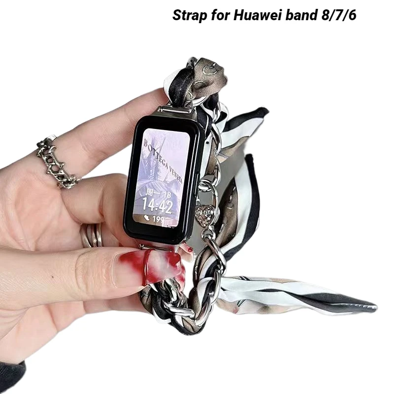 

Scarf strap for Huawei band 8 Metal Watchband for Huawei band 7 6 fashion Woman Smartwatch Wristband Honor band 7 6 Bracelet