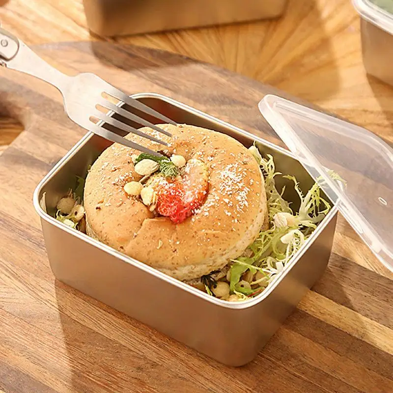 Stainless Steel Square Plate With Lid Rectangular Food Storage Pan Commercial Dish Tray Large Refreshing Lunch Box Container 4