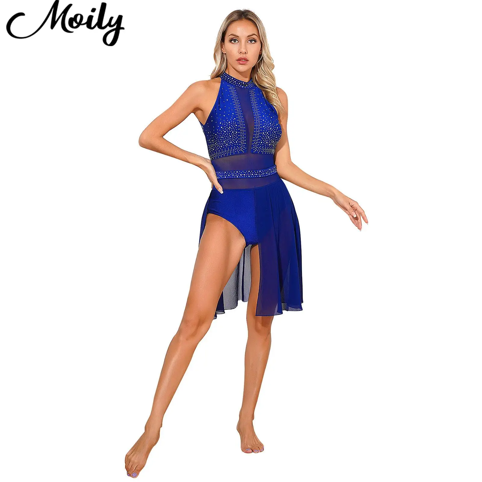 

Женское блестящее женское платье для танцев, прозрачное Сетчатое лоскутное трико без рукавов с открытой спиной, костюм для выступления на сцене