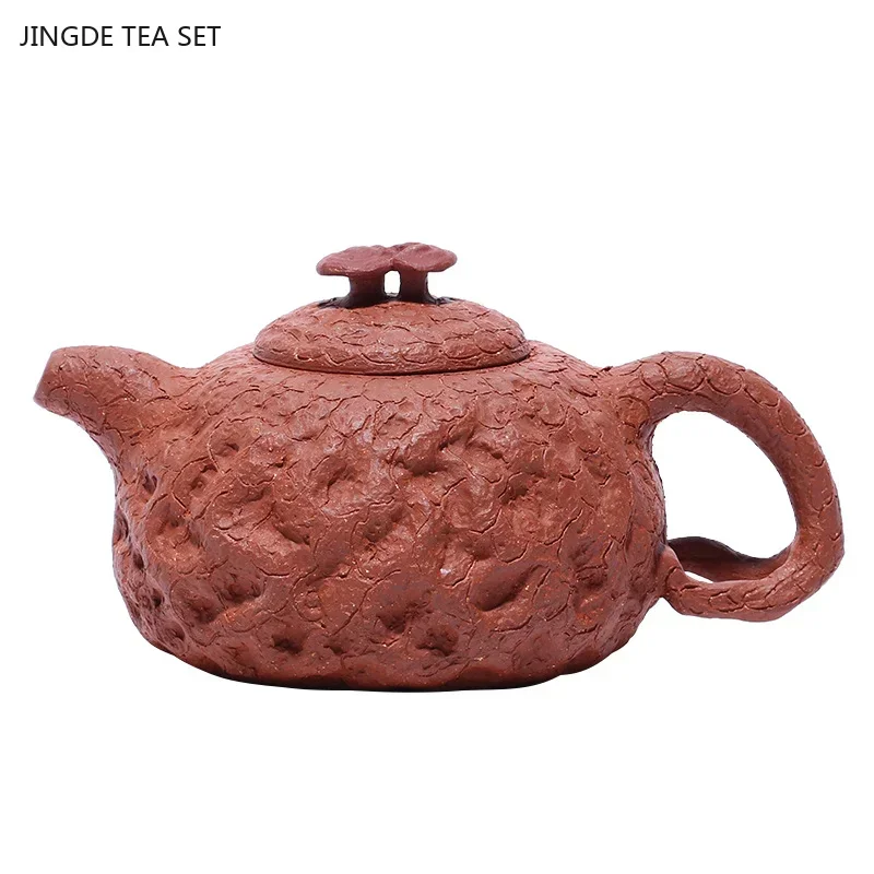 1PCS 200ML Yixing raw ore red clay hand carved modern creative irregular shaped purple clay tea pot zisha tea set