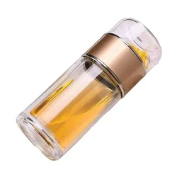 Premium High Borosilicate Glass Tea Infuser Bottle - 500ML Travel Companion (Gold)