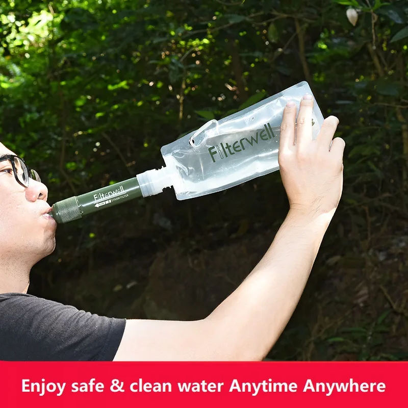 Portable Water Filter for Camping, 0.1 Micron Survival Purifier Bag, Emergency Outdoor Hiking Gear with 3-Stage Filtration