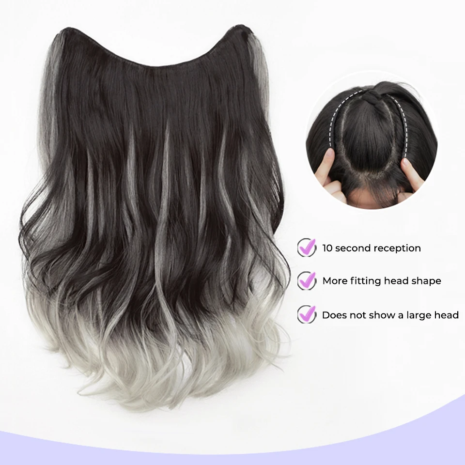 Parrucca sintetica lunga riccia ondulata a forma di U per donna, con clip nere e marroni, extension per capelli naturali sintetiche_voghion.com