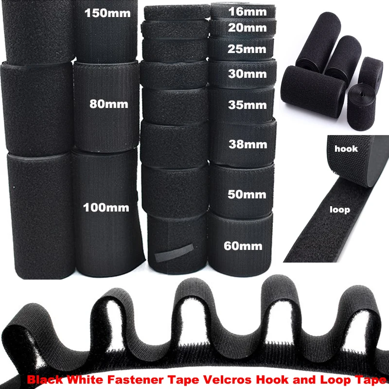 1 Meter Black & White Hook and Loop Fastener Tape - Adhesive Sewing Strips Accessories