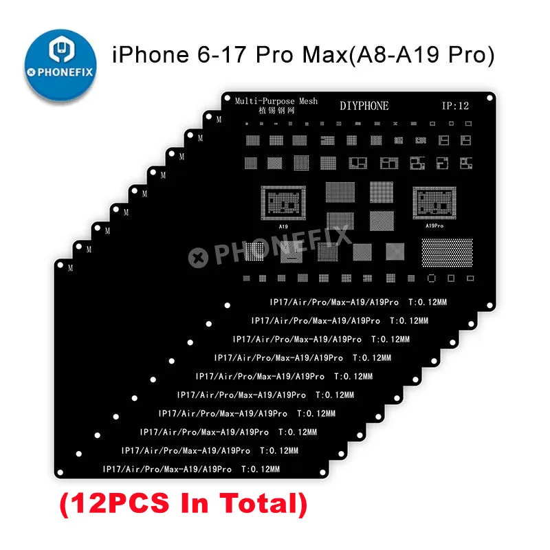 DIYPHONE BGA Reballing Stencil Kit For iPhone 17 16 15 14 13 13mini 11 12 Pro Max Black Steel CPU IC Chip Tin Soldering Net