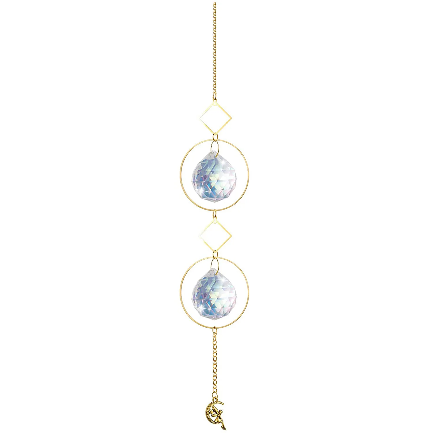 Suncatcher Crystal Wind Chime Star Moon Diamond Hanging Prisms Light Catcher Rainbow Chaser Jewelry Pendant Home Garden Decor