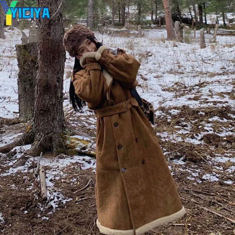 

YICIYA Turn Down Collar Wool Coats Women trench coats warm Vintage Winter coats for women Korean fashion new in outerwears y2k