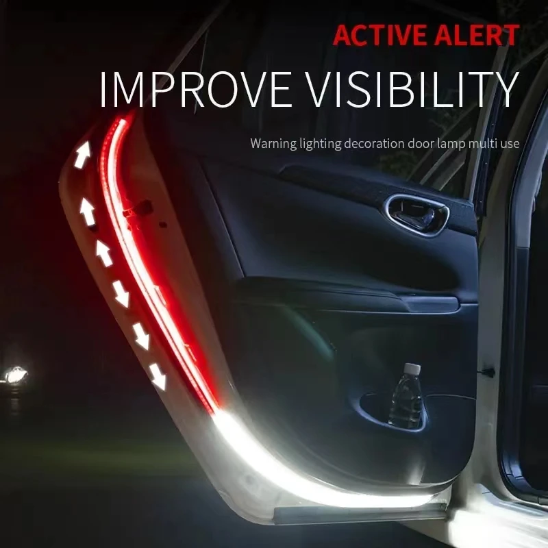 2pcs Car Door Opening Warning Atmosphere Light Strip 12V LED 120cm Decoration Welcome Decor Ambient Lamp Safety Auto Accessories