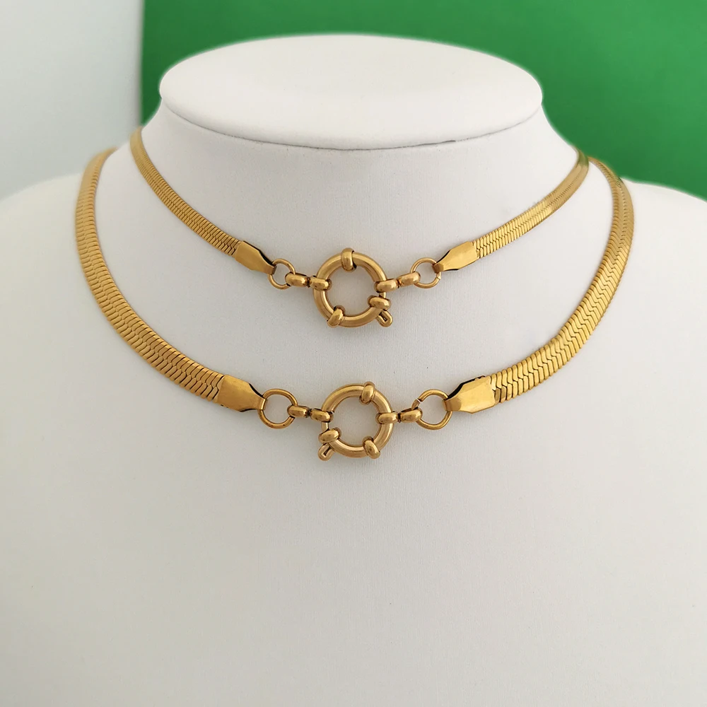 Ankerfeder-Verschluss Halskette für Damen und Herren, Edelstahl Geometrische Gliederkette, Basic DIY Gold Silber Farbe PVD Schnalle