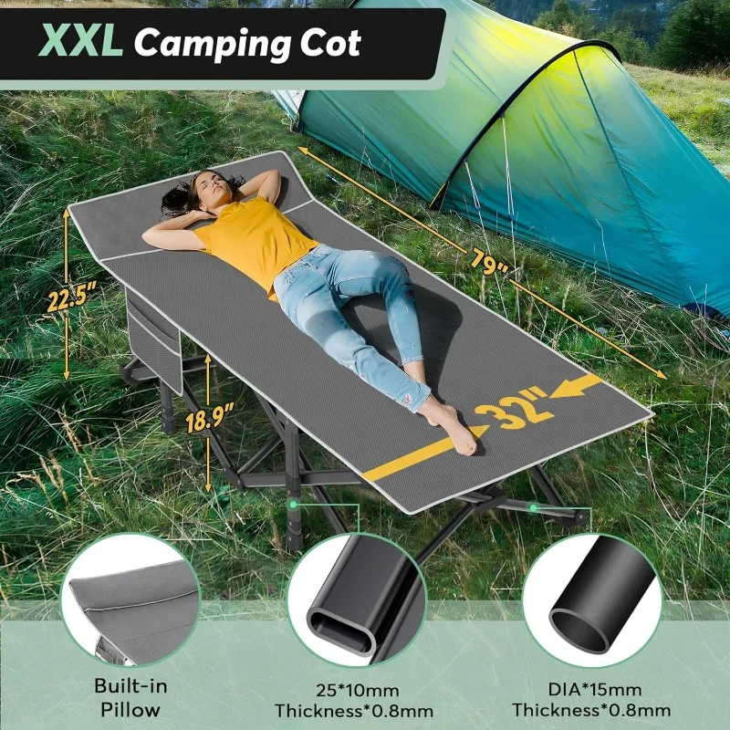 Oversized XXL Camping Cot, Folding Cot for Adults, 79" L x 32" W x 19" H Sleeping Cot with Mattress, Carry Bag, Camp Cot Bed 2