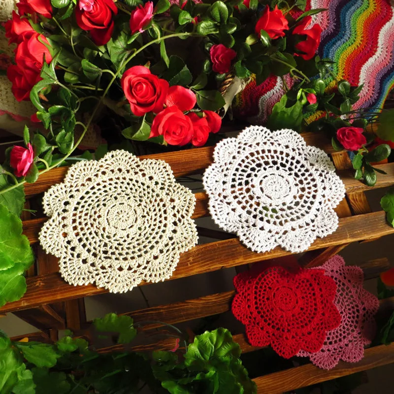 

NEW cotton flower placemat coaster handmade Christmas Crochet table place mat cloth wedding Table decoration and accessories