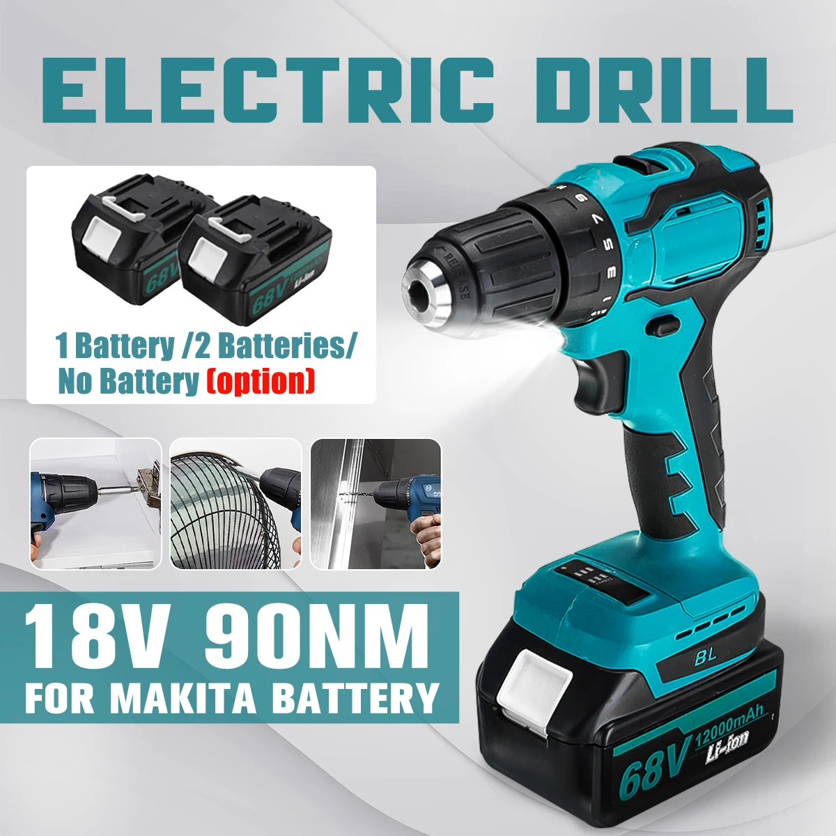 18V Cordless Impact Wrench Drill Electric Brushless Screwdriver DIY Home Power Tools Rechargeable for Makita Battery 90N.m deko 20v brushless wrench brushless cordless drill mini electric screwdriver 350n m impact wrench for home diy