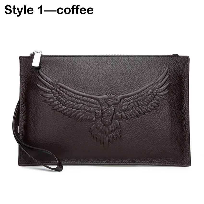 Fashion Leisure Embossing Men's Genuine Leather Wallet Clutch Bag  Zipper Long Wallet Large Capacity Handbag Wrist Bag