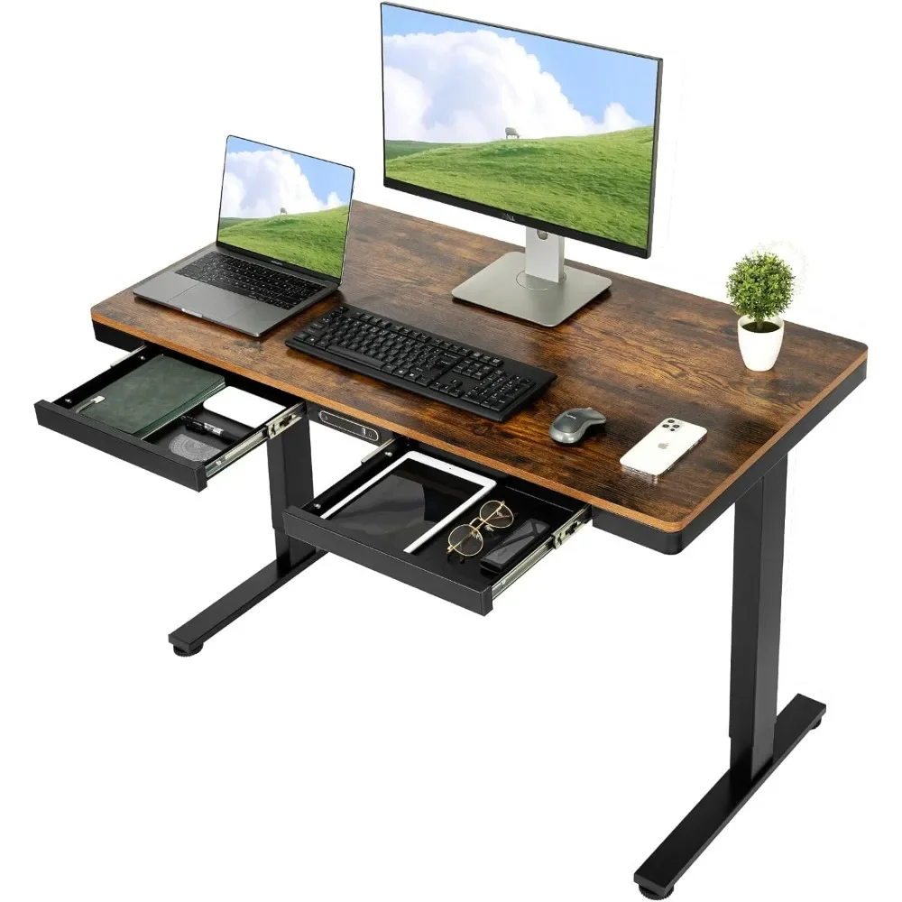 Electric Adjustable Standing Desk with Drawers and Charging USB Port, 47.2x23.6 Whole-Piece Quick Install Computer