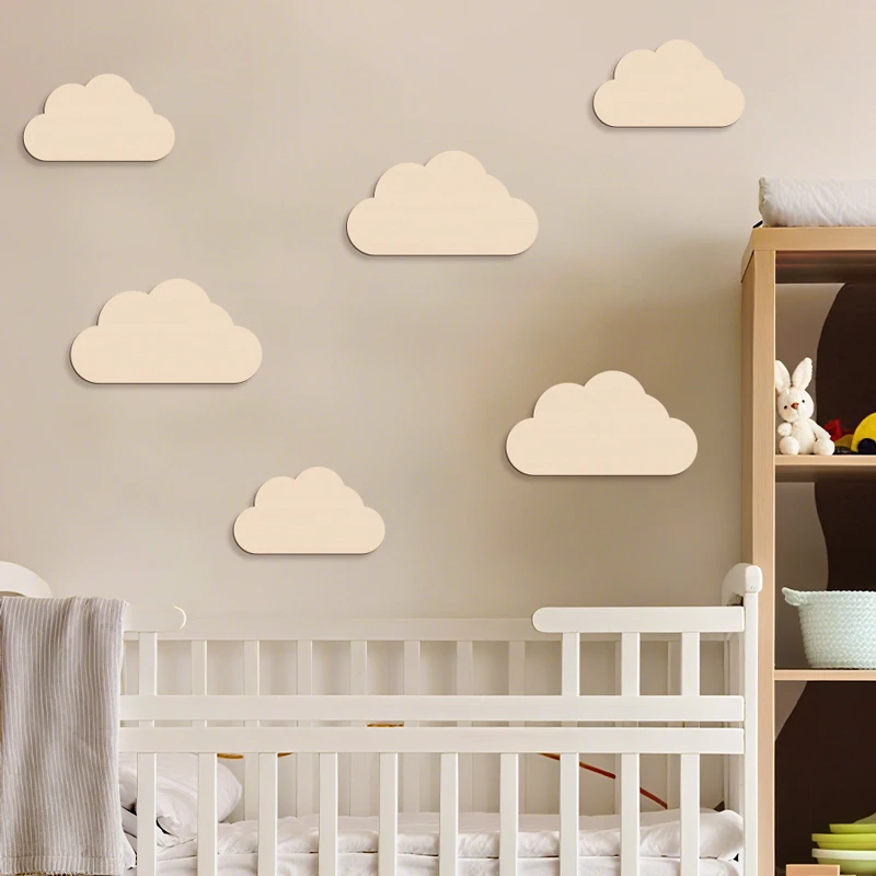 6Pcs Cloud Wall Sticker Wooden Clouds Wall Decor Reusable Wall Decoration for Bedroom Above The Bed Wall Art Wall Decorations 3