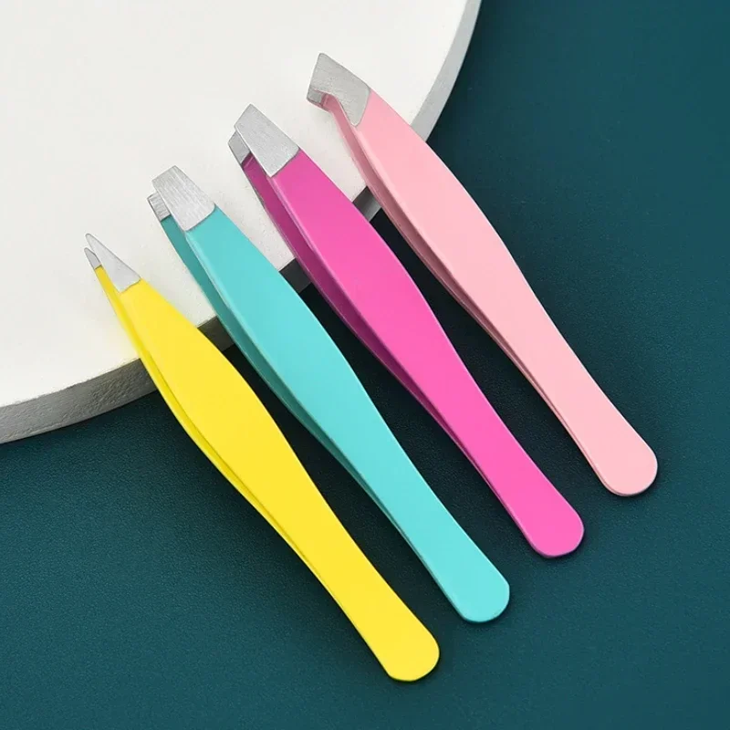 4/1PC Eyebrow Tweezer Colorful Hair Beauty Fine Hairs Puller Stainless Steel Slanted Eye Brow Clips Removal Makeup Accessories