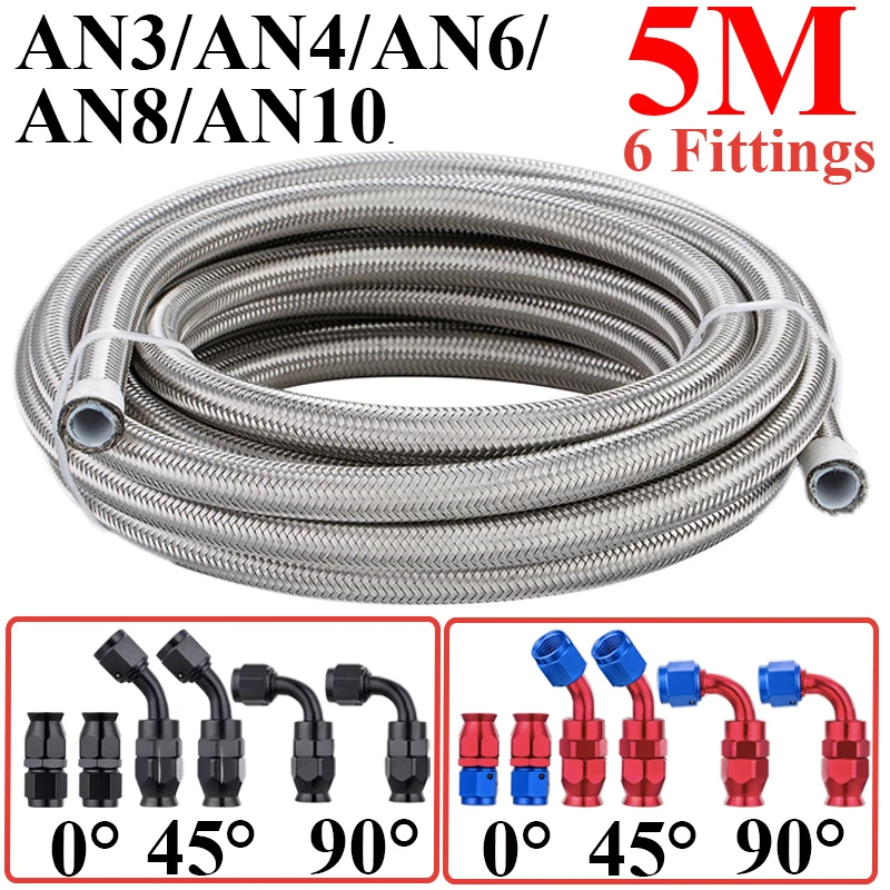 

5 м AN3 AN4 AN6 AN8 10 E85 из нержавеющей стали PTFE топливный шланг для масла и газа, трубка для труб 2x0 ° 2x45 ° 2X90 °