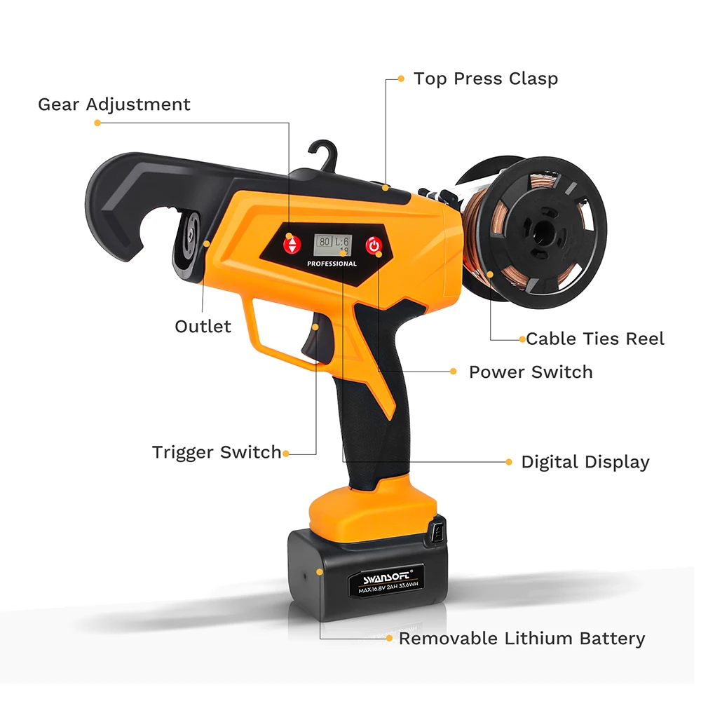 Swanosft Cordless Electric Tying Machines For Vineyards, Grape vine tying machine 2*2ah battery Professional 16.8V vine binder 6