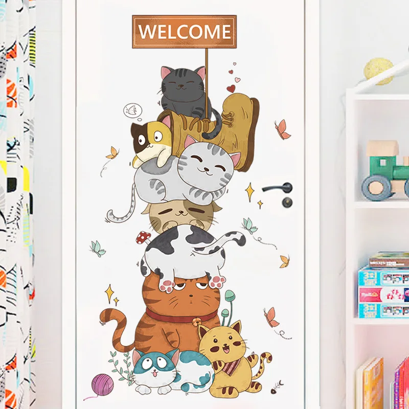 Nordic Instagram Naughty Cat Cartoon Wall Stickers Children's Room Wall Decoration Self-adhesive Stickers Living Room Decoration wall stickers wall sticker