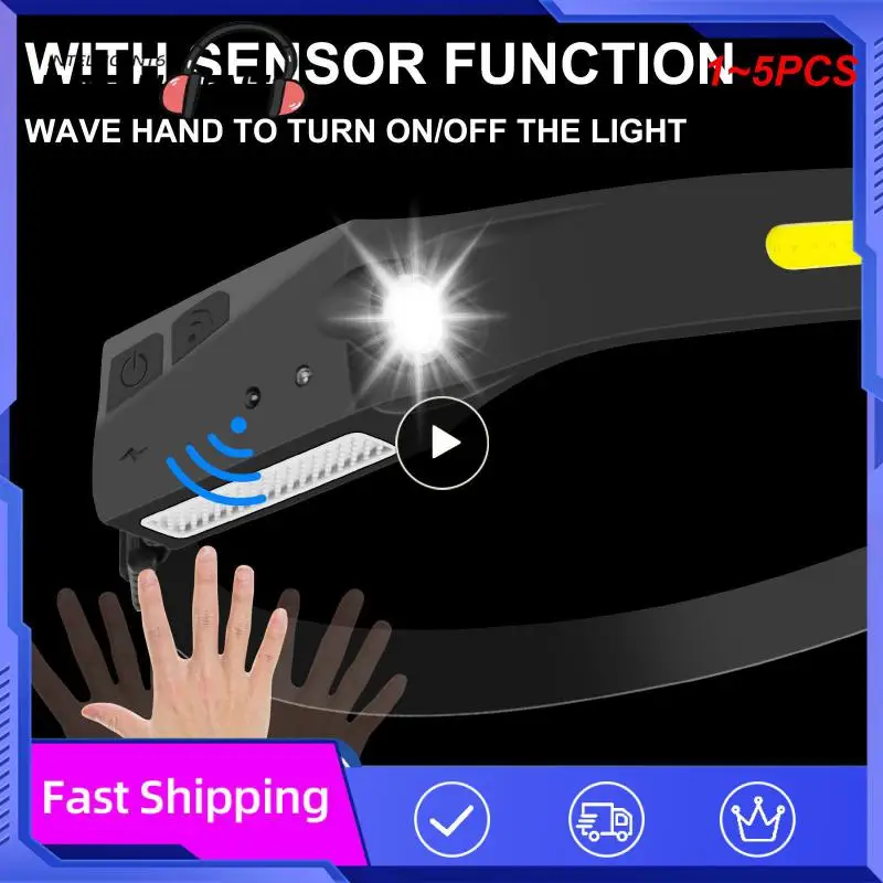 

1~5PCS NineLeaf Waterproof COB LED Head Lamp Motion Sensor Headlamp Portable Flashlight Comfortable USB Rechargeable Head