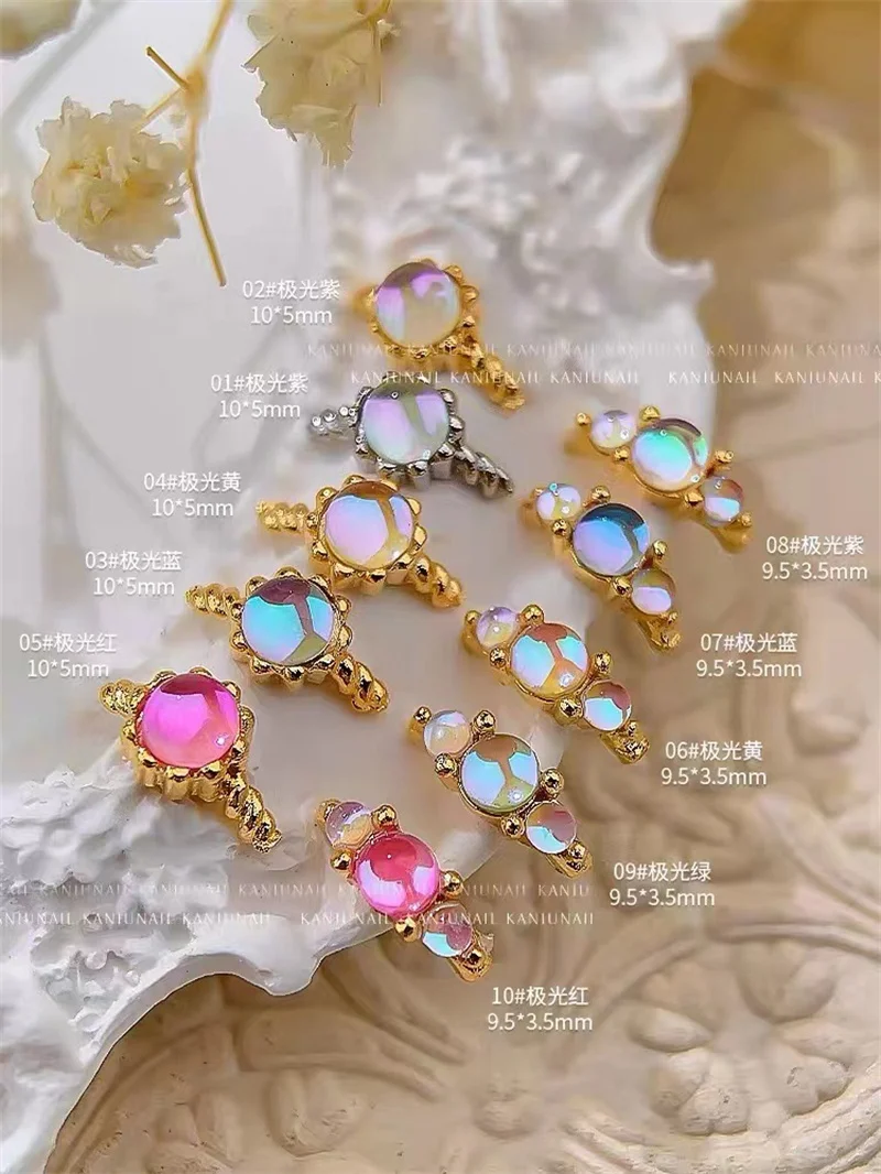 

10PCS Candy Color Nail Art Ring Charms Glitter Round Aurora Gems Nail Decorations 3D Zircon Manicure Rhinestones DIY Accessories