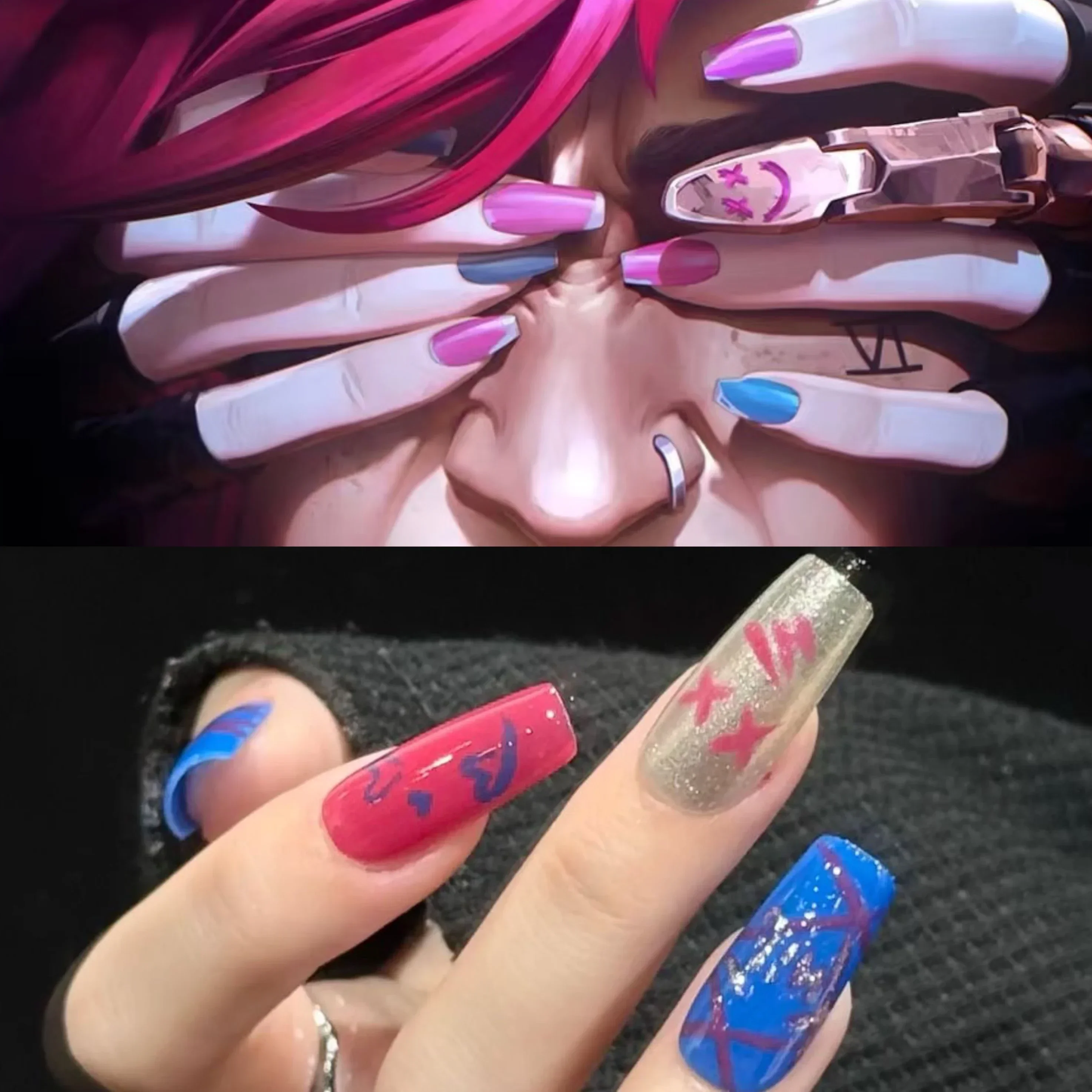 Jinx Arcane Hand: The Ultimate Press-On Nail Set for League of Legends Fans