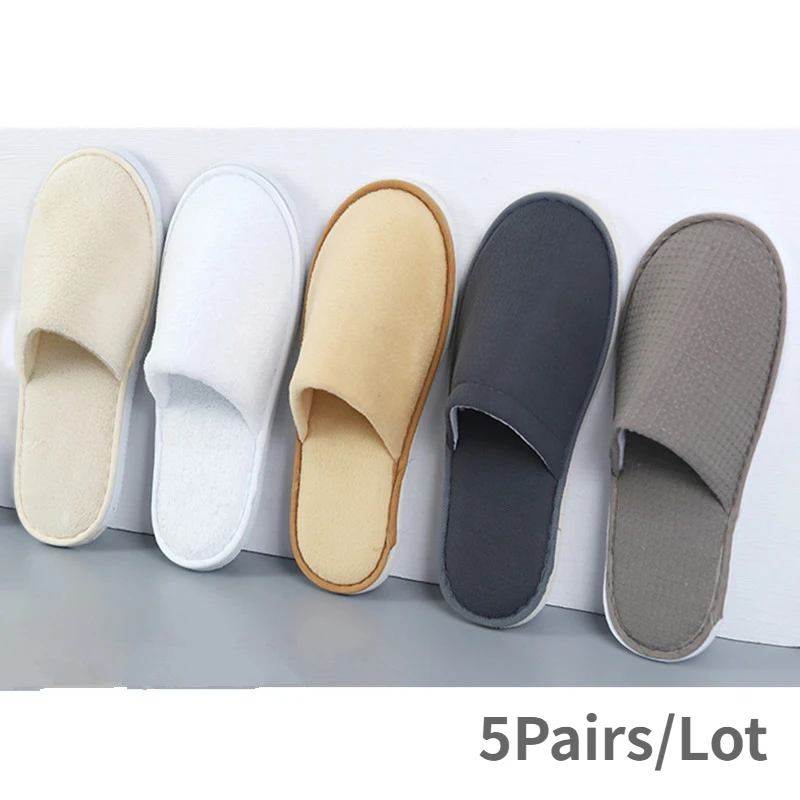 

5 Pairs Mix Colors Men Women Disposable Hotel Slippers Cotton Home Travel SPA Guest Slipper Hospitality Cheap Slides Footwear