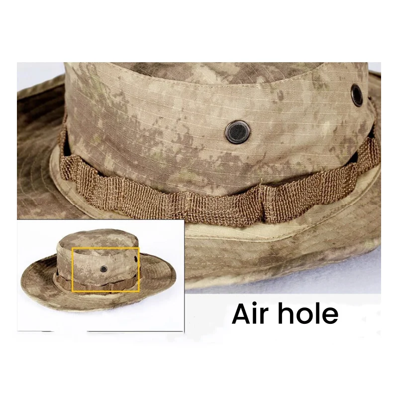 Summer Camouflage Hat Tactics Men's Round Brim Outdoor Summer Anti-UV Hat Sun Benny Fisherman Fishing Breathable Army Cap
