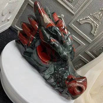 Natural African Blood stone hand carved Large Dragon Head Crystal Energy Home office decorative craft Gift Reiki Healing 28-29cm