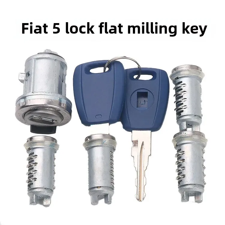 Full Set Of Car Lock Key For Fiat Flat Nose Key 5 Locks Car Ignition Lock Door Core Auto Set Chinese Mainland Origin