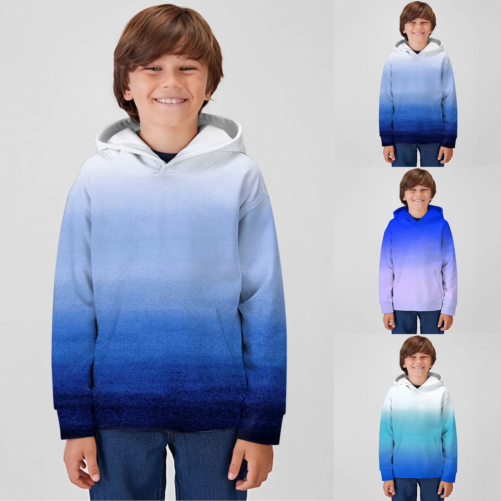 

Sweatshirts For Teen Boys Girls Kids Long Sleeve Gradient Hooded Tracksuit Tops Children Unisex Winter Casual Blouse Pullover
