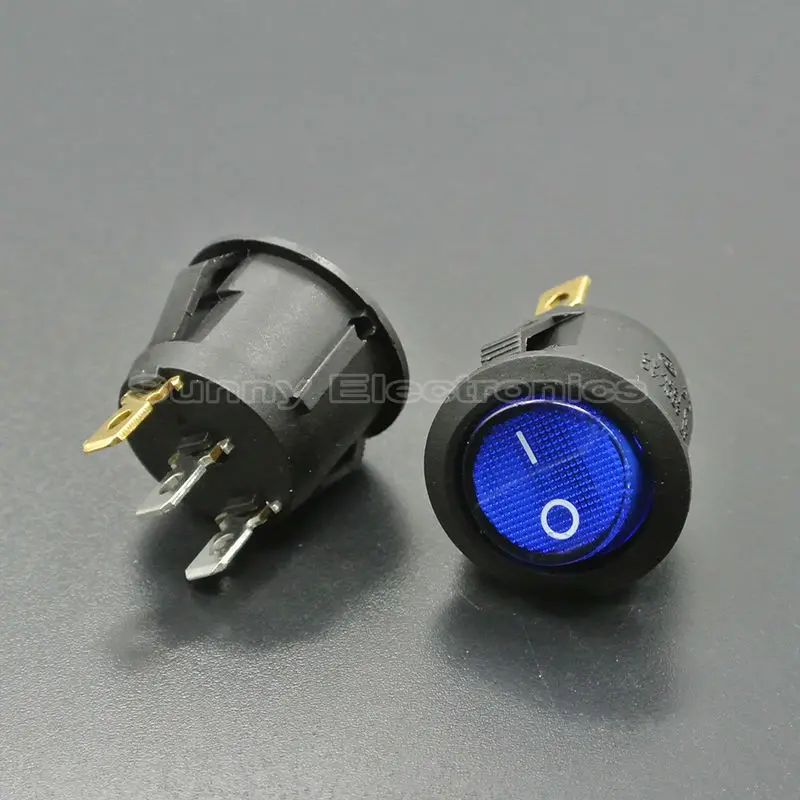 

100pcs Blue Lighted On-Off Round Car Auto Rocker Switch 3P 10A125V RLEIL Neon Lamp