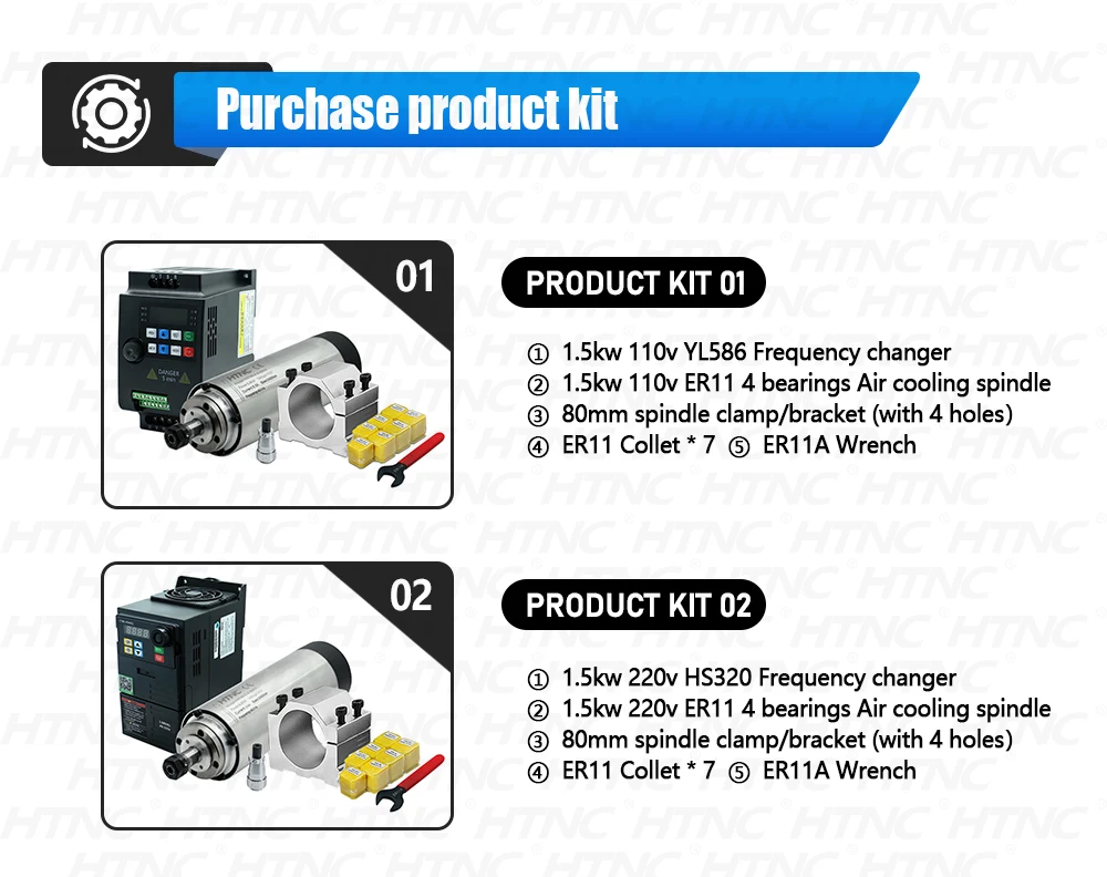 Hot Sell 1.5KW CNC Spindle Motor 110v / 220v ER11 1500W Round Spindle 24000RPM +1.5kw VFD 50/60hz + 80mm Spindle Bracket +Collet