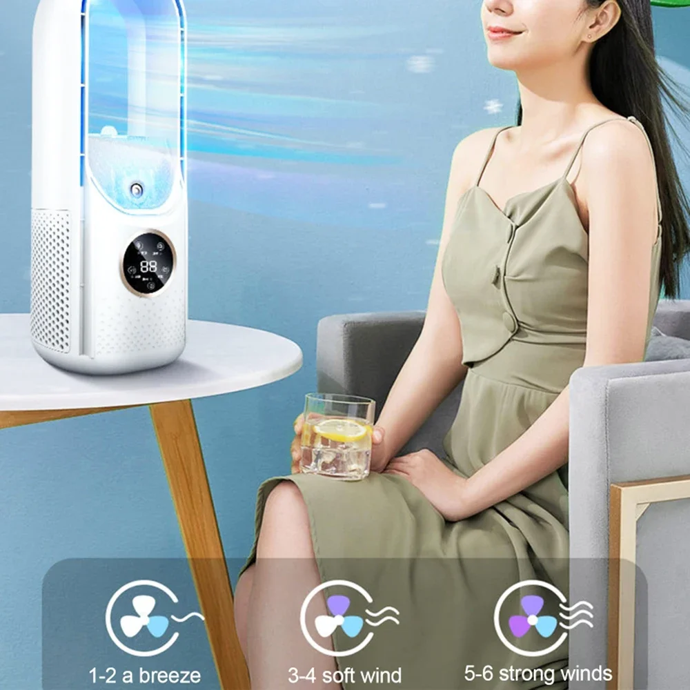 Leafless Fan Portable Air Conditioner LED Display Desktop Fanless Blade Cooler Cooling Fan Tower Air Cooler for Office Bedroom 3