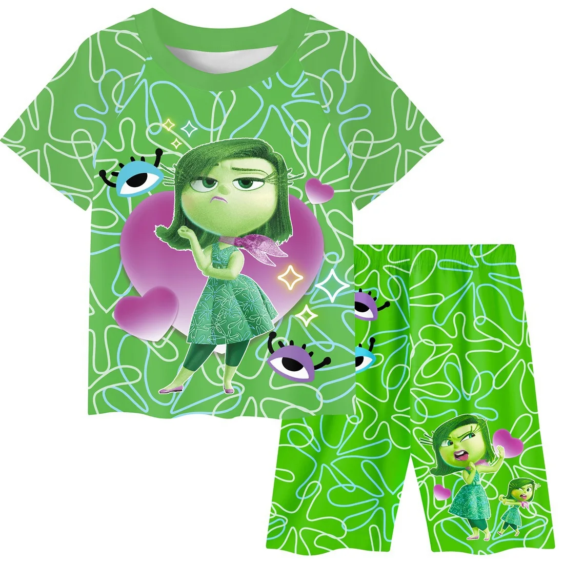 thumbnail image 1 of Disney-Pijama de manga corta para niños y niñas, conjunto de 2 piezas con Top y pantalones cortos de dibujos animados, periféricos de animación, 1 of 5