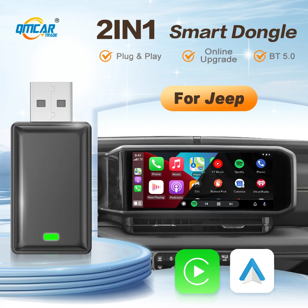 

Android автоматический Carplay беспроводной адаптер 2 в 1 смарт-ключ для Jeep Compass Grand Cherokee Renegade Cherokee Gladiator