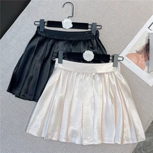 

Satin Pleated Skirt for Women 2022 Spring Winter New Elegant Girly Style Slim Fit High Waist Zipper Side Skirts Femme