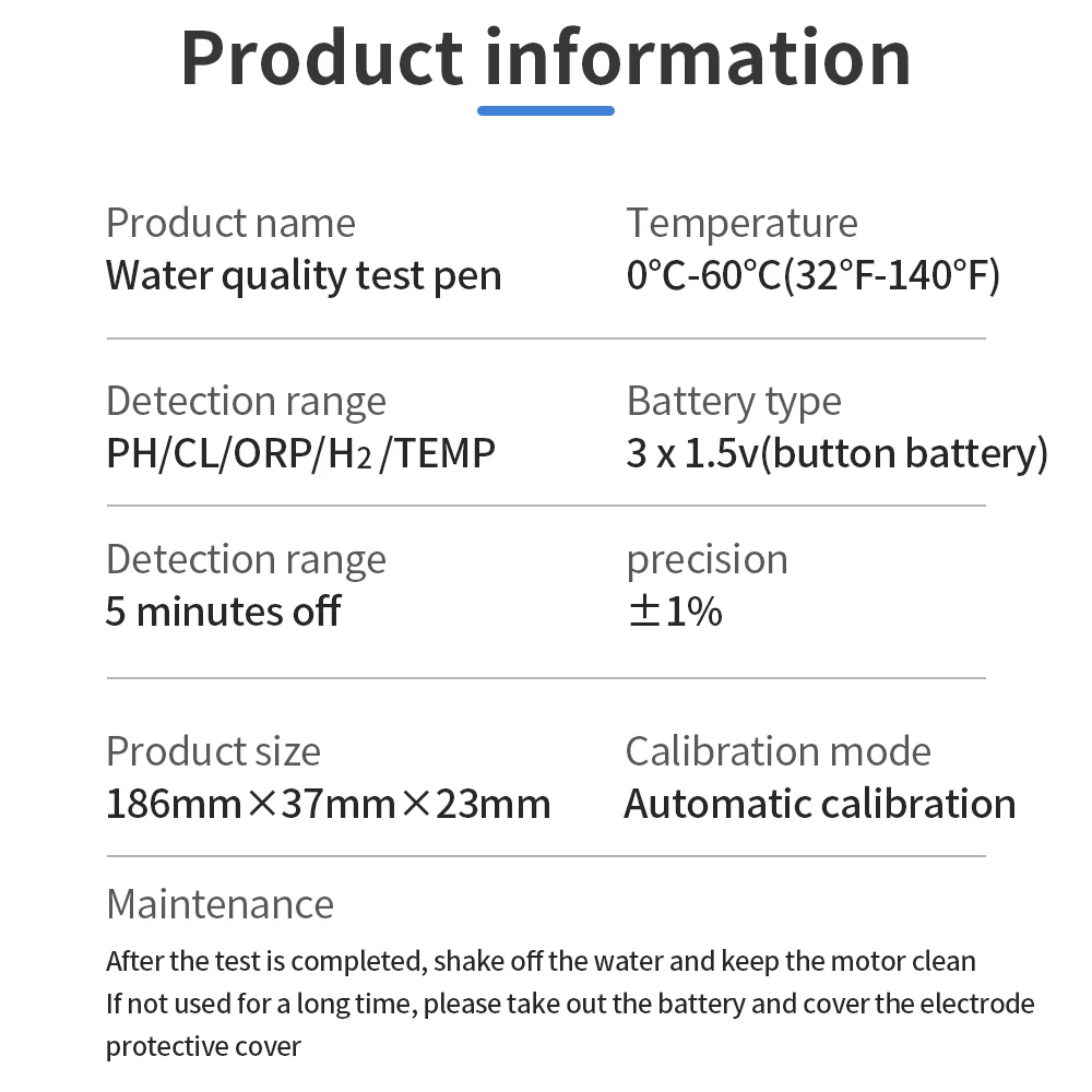 S0ce20b4b05274e51a48f6f733f7aa0c7e 5 in 1 Chlorine Meter Pen Water Quality Detector PH, H2, ORP TEMP CL2 Tester Multi-function Spa Swimming Pool Chlorine Monitor Mallzona