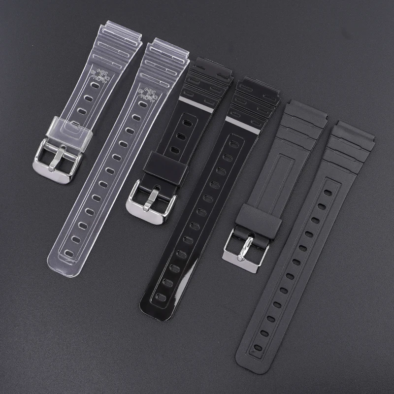 TVKSIPAR Cinturino di ricambio for cinturino adatto for Casio F-91W 18mm Cinturino da polso in plastica in resina nera con perni Fibbia in metallo F91 F91W(Black Silver