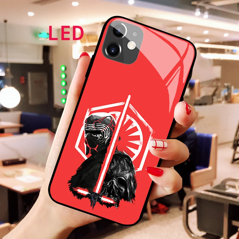 Star Wars Kylo Ren Luminous Tempered Glass phone case For Apple iphone 12 11 Pro Max XS mini Acoustic Control Protect LED cover x level liquid silicone texture like lightweight scratch resistant back cover tpu phone case for apple iphone 13 pro max 6 7 inch light pink