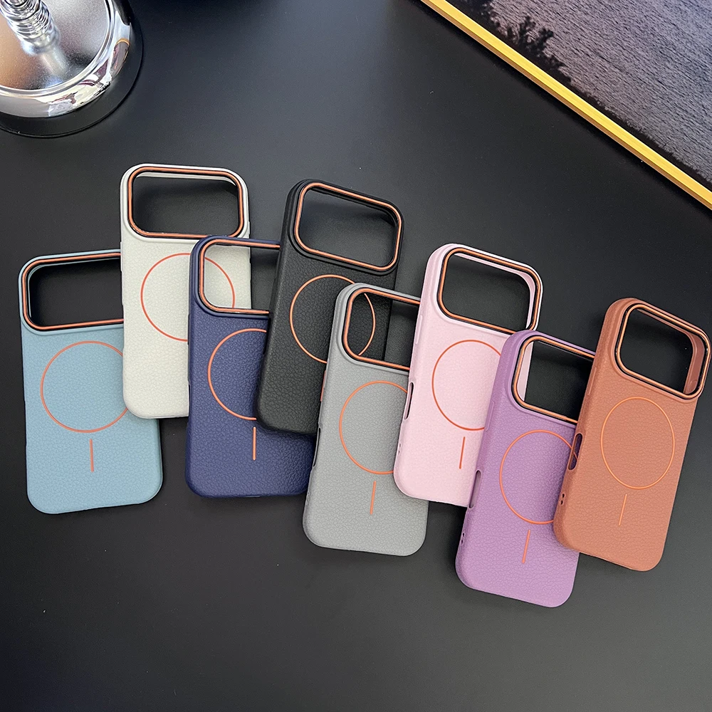 Luxury Leather Texture Magnetic Shockproof Soft TPU Case with MagSafe Compatibility