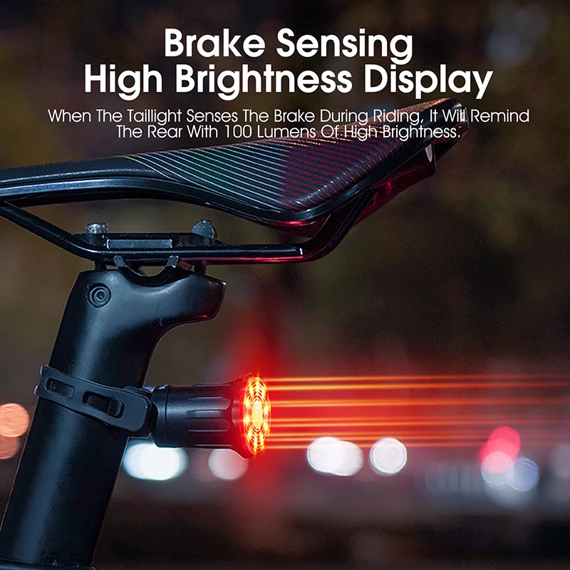 WEST BIKING Colorful Bike Taillight Smart Brake Sensor Tail Light USB Charging Mini Portable Bicycle Rear Light Bike Accessories