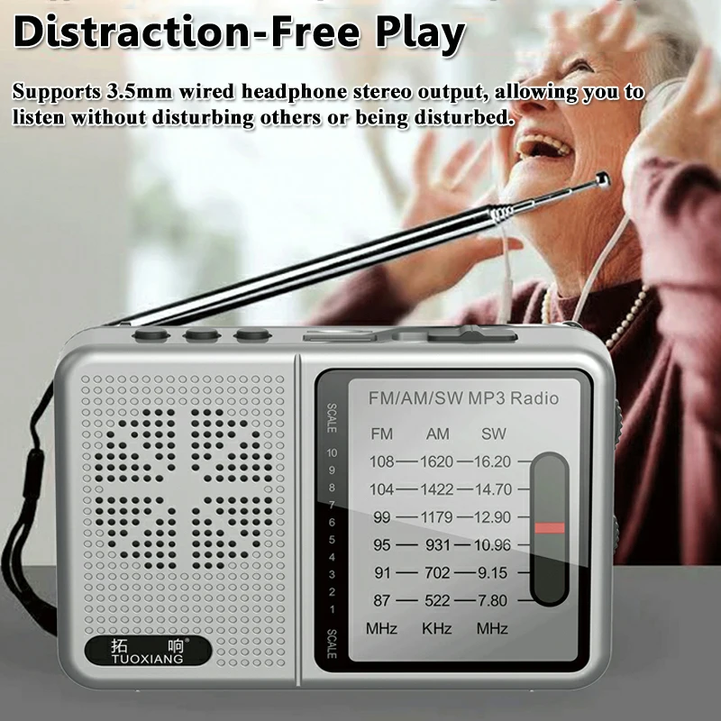 Mini FM AM SW Radio Portable DSP Radios Receiver Built-in Loudspeaker TF  Card U Disk Headset Play Rechargeable Full Band Radio