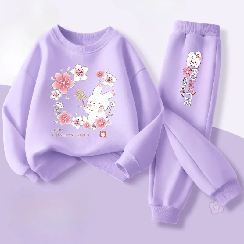 Niedlichen Kaninchen Gedruckt Baby Mädchen Frühjahr Neue Stil Hoodies Sets kinder Sweatshirt Sweatpant Zwei Stück Anzug Kinder Outdoor Outfits – Detail 9