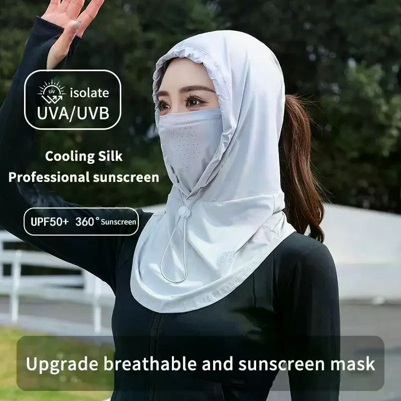 ^1Pc 패션 안티 UV 아이스 실크 태양 모자 조절 가능한 통기성 자외선 차단제 모자(숄 포함) 빠른 건조 차양 모자 야외 스포츠