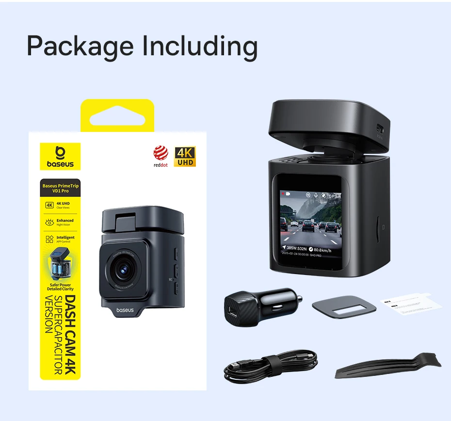 VD1 4K Dash Cam Front UHD Car Camera Night Vision Built-in GPS ADAS Car DVR 140F