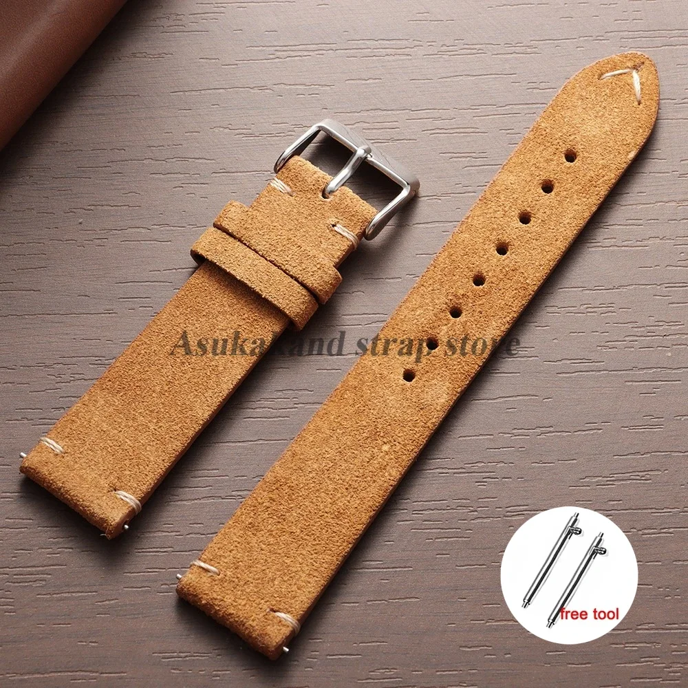 Genuine Leather Quick Release Watch Band with Soft Suede Strap - Calfskin Bracelet