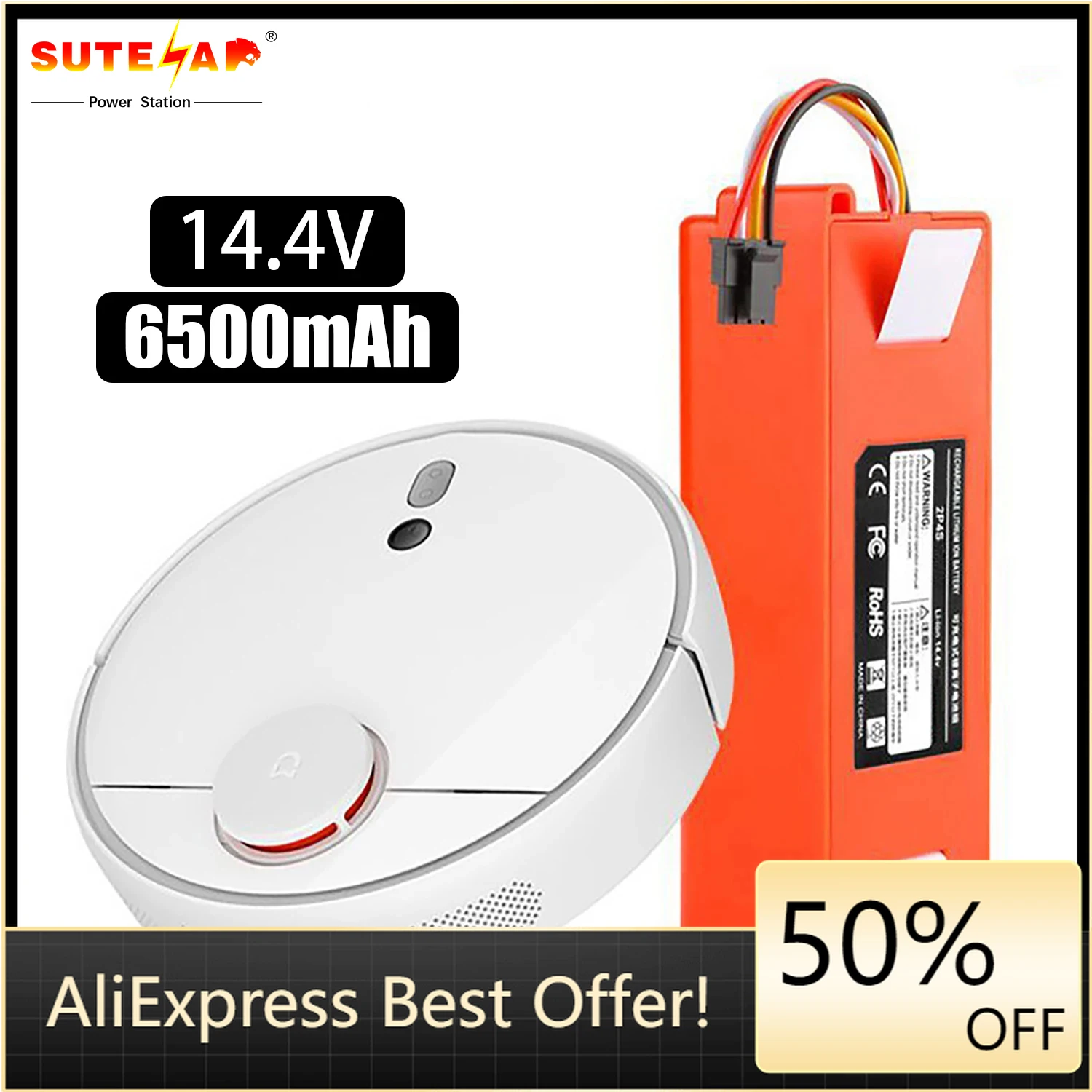 

XM-S50 14.4V 6500mAh Xiaomi Robotic Vacuum Replacement Battery 18650 Battery for Xiaomi Roborock S55 S60 S65 S50 S51 S5 MAX S6